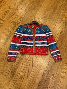 Leslie Fay silk vintage Multicolor Embroidered Sequin Jacket
